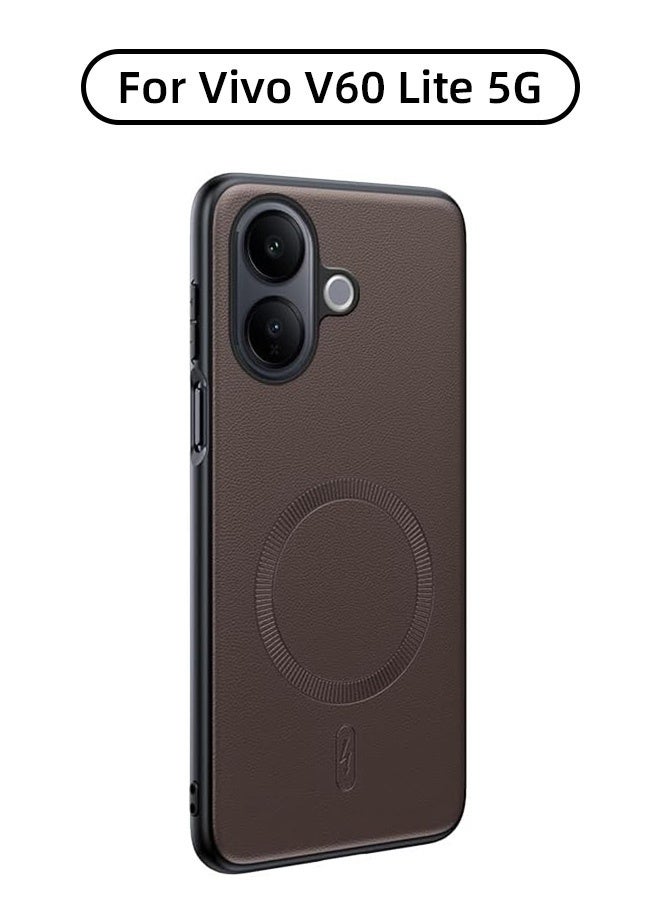 Magnetic Case for  Vivo V60 Lite 5G, [Strong Magnetic Charging][N52 Magnetic Ring Design][All-Round Protection]Luxurious Leather Texture Drop Protection Phone Case for  Vivo V60 Lite 5G 6.77 inch, Brown - Image 1